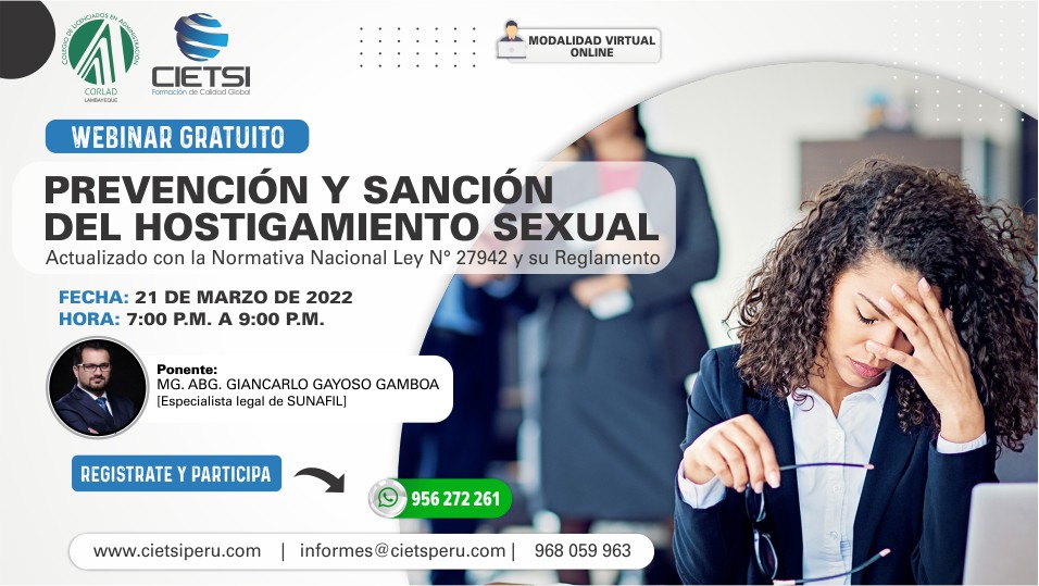 WEBINARI GRATUITO PREVENCIÓN Y SANCIÓN DEL HOSTIGAMIENTO SEXUAL 2022