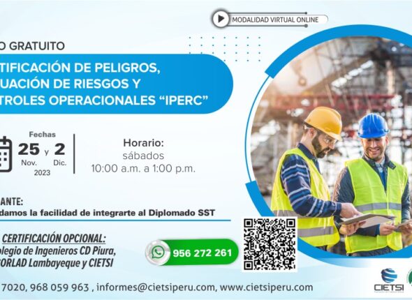 CURSO ESPECIALIZADO IDENTIFICACIÓN DE PELIGROS, EVALUACIÓN DE RIESGOS Y CONTROLES OPERACIONALES "IPERC" 2023