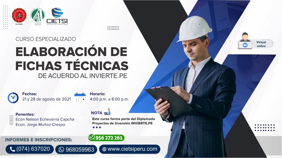 CURSO ESPECIALIZADO ELABORACIÓN DE FICHAS TÉCNICAS DE ACUERDO AL INVIERTE PE 2021
